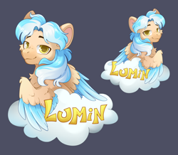 Size: 5680x4961 | Tagged: safe, artist:cutepencilcase, oc, oc only, pegasus, pony, blue background, cloud, on a cloud, simple background, sitting, sitting on a cloud, solo