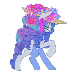 Size: 850x850 | Tagged: safe, artist:cutesykill, rarity, pony, unicorn, g4, alternate hairstyle, alternate tailstyle, beanbrows, big ears, blue eyes, eyebrows, eyeshadow, female, flower, flower in hair, hat, horn, lidded eyes, long legs, long mane, long tail, looking at you, makeup, mare, missing cutie mark, narrowed eyes, profile, purple mane, purple tail, raised hoof, ringlets, simple background, smiling, smiling at you, solo, standing, straw hat, sun hat, tail, tall ears, thick eyelashes, white background, white coat