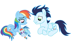 Size: 3812x2235 | Tagged: safe, rainbow dash, soarin', oc, oc:ragtag, oc:shooting star, pegasus, pony, g4, baby, baby pony, female, filly, foal, male, mare, offspring, parent:rainbow dash, parent:soarin', parents:soarindash, ship:soarindash, shipping, siblings, simple background, stallion, straight, transparent background, twins