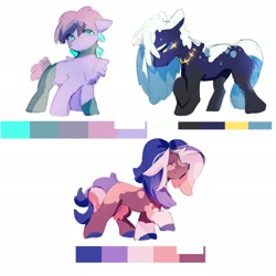 Size: 2048x2048 | Tagged: safe, artist:guarimbasmrd, oc, oc only, earth pony, pony, adoptable, chest fluff, female, mare, reference sheet, simple background, trio, white background