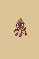 Size: 1369x2048 | Tagged: safe, artist:vreskah, spike, dragon, beige background, horns, looking at you, male, redesign, simple background, smiling, smiling at you, solo, winged spike, wings