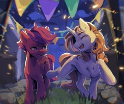 Size: 1307x1104 | Tagged: safe, artist:guarimbasmrd, oc, oc only, earth pony, unicorn, duo, female, horn, looking at each other, looking at someone, male, mare, stallion