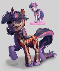 Size: 1502x1823 | Tagged: safe, artist:guarimbasmrd, twilight sparkle, alicorn, pony, unicorn, freeny's hidden dissectibles, g4, bone, female, gray background, long tail, mare, merchandise, muscles, ribcage, ribs, simple background, skeleton, solo, tail, twilight sparkle (alicorn), unicorn twilight