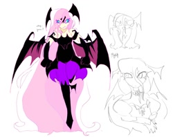 Size: 924x731 | Tagged: safe, artist:metrorobott, fluttershy, human, eternal night au (janegumball), bat wings, breasts, choker, cleavage, clothes, dialogue, dress, female, humanized, nightmare fluttershy, nightmare takeover timeline, nightmarified, simple background, solo, white background, winged humanization, wings