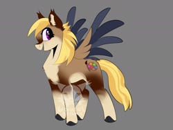 Size: 2048x1536 | Tagged: safe, artist:laureld3040, oc, oc only, pegasus, pony, chest fluff, cloven hooves, colored wings, ear fluff, ear tufts, gray background, male, simple background, spread wings, stallion, watermark, wings