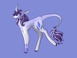 Size: 2048x1535 | Tagged: safe, artist:rad_parrot, rarity, pony, unicorn, g4, blue background, chest fluff, curved horn, ear piercing, earring, female, horn, jewelry, leonine tail, mare, piercing, simple background, solo, tail