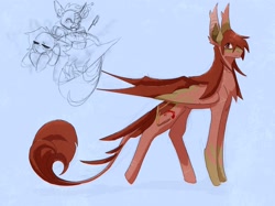 Size: 2048x1535 | Tagged: safe, artist:rad_parrot, oc, oc only, bat pony, pony, unicorn, big ears, duo, ear tufts, fangs, folded wings, horn, large wings, leonine tail, long tail, ponysona, slender, slit pupils, solo, tail, thin, wings