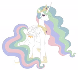 Size: 2213x1994 | Tagged: safe, alternate version, artist:ghoasthead, princess celestia, alicorn, pony, g4, concave belly, crown, female, hoof shoes, jewelry, mare, peytral, regalia, simple background, solo, white background