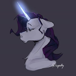 Size: 2048x2048 | Tagged: safe, artist:hiyacolly, rarity, pony, unicorn, g4, bust, chest fluff, female, glasses, gray background, horn, magic, mare, simple background, solo