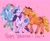 Size: 2048x1661 | Tagged: safe, artist:hiyacolly, applejack, rainbow dash, rarity, earth pony, pegasus, pony, unicorn, g4, alternate design, applejack's hat, blushing, cowboy hat, facial markings, female, floating heart, flower, flower in hair, flying, happy valentines day, hat, heart, holiday, horn, lesbian, magic, mare, mealy mouth (coat marking), mouth hold, pink background, polyamory, rarijackdash, shipping, simple background, telekinesis, valentine's day