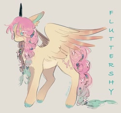 Size: 1664x1546 | Tagged: safe, artist:tiggs2_0, fluttershy, pegasus, pony, g4, alternate design, female, mare, simple background, solo, spread wings, wings