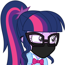 Size: 3000x3000 | Tagged: safe, artist:brokenadam, artist:uponia, edit, sci-twi, twilight sparkle, equestria girls, equestria girls specials, g4, my little pony equestria girls: dance magic, adorkable, clothes, coronavirus, covid-19, face mask, female, glasses, grin, high res, mask, meganekko, simple background, smiling, solo, transparent background, vector
