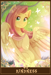 Size: 1390x2048 | Tagged: safe, artist:applesartt, fluttershy, pegasus, pony, g4, female, looking at you, mare, partially open wings, smiling, smiling at you, solo, tarot card, wings