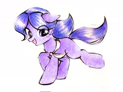 Size: 2048x1536 | Tagged: safe, artist:liaaqila, oc, oc only, oc:meadows, earth pony, pony, female, galloping, mare, neckerchief, simple background, solo, traditional art, white background