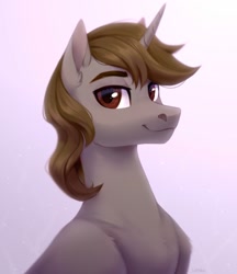 Size: 1731x2000 | Tagged: safe, artist:sparkling_light, oc, oc only, oc:cors recluse, pony, unicorn, chest fluff, ear fluff, gradient background, horn, male, solo, stallion