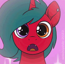 Size: 2000x1958 | Tagged: safe, alternate character, alternate version, artist:selenophile, oc, oc only, oc:crimson malibu, pony, unicorn, animated, commission, cute, dilated pupils, heterochromia, horn, looking at you, open mouth, solo, unicorn oc, ych result