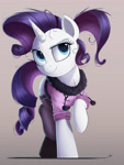 Size: 3000x4000 | Tagged: safe, artist:ncmares, rarity, pony, unicorn, g4, clothes, cute, female, gradient background, high res, horn, looking at you, mare, raised hoof, raribetes, signature, smiling, smiling at you, socks, solo, stockings, tail, thigh highs