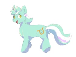 Size: 1080x810 | Tagged: safe, artist:4803045255, lyra heartstrings, pony, unicorn, g4, female, horn, mare, open mouth, simple background, smiling, solo, white background