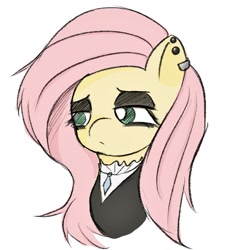 Size: 1464x1548 | Tagged: safe, artist:毛绒叠叠乐, fluttershy, pegasus, pony, bust, female, fluttergoth, mare, portrait, simple background, solo, white background