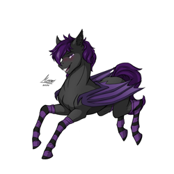 Size: 2300x2300 | Tagged: safe, artist:monolith_skyline, oc, oc only, bat pony, bat pony oc, bat wings, clothes, looking at you, male, smiling, socks, stallion, wings