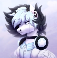 Size: 1857x1922 | Tagged: safe, artist:sparkling_light, oc, oc only, pegasus, pony, clothes, crying, ear piercing, earring, headphones, jewelry, male, nose piercing, piercing, solo, stallion