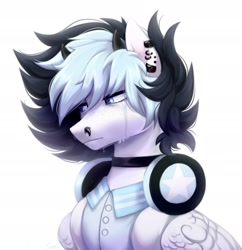 Size: 1857x1922 | Tagged: safe, alternate version, artist:sparkling_light, oc, oc only, pegasus, pony, clothes, crying, ear piercing, earring, headphones, jewelry, male, nose piercing, piercing, simple background, solo, stallion