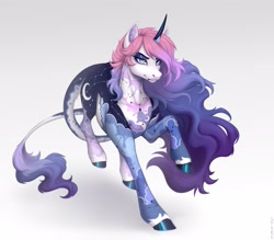 Size: 2061x1806 | Tagged: safe, artist:sparkling_light, oc, oc only, pony, unicorn, constellation freckles, eyebrow piercing, female, freckles, horn, horn ring, jewelry, leonine tail, lip piercing, mare, piercing, ring, simple background, snake bites, solo, tail, white background