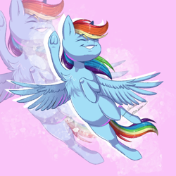 Size: 1500x1500 | Tagged: safe, artist:lunciakkk, rainbow dash, pegasus, g4, concave belly, doodle, pink background, simple background, solo, zoom layer