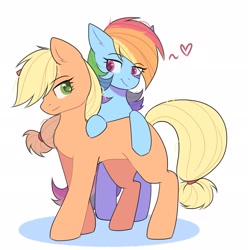 Size: 1907x1923 | Tagged: safe, artist:arllistar, applejack, rainbow dash, earth pony, pegasus, pony, g4, duo, duo female, female, lesbian, looking at each other, looking at someone, mare, ship:appledash, shipping, simple background, white background