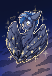 Size: 1640x2360 | Tagged: safe, artist:stirren, oc, oc:pixi feather, pegasus, pony, feather, heart, heart eyes, solo, sparkles, wingding eyes, wings