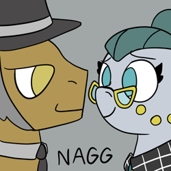 Size: 1024x1024 | Tagged: safe, artist:naggfruit, cloudy quartz, igneous rock pie, g4, adoraquartz, couple, cute, female, husband and wife, looking at each other, looking at someone, male, ship:quartzrock, shipping, simple background, smiling, straight, when he smiles