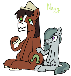Size: 861x920 | Tagged: safe, artist:naggfruit, marble pie, trouble shoes, earth pony, pony, g4, comforting, crack shipping, crying, duo, duo male and female, female, liquid pride, looking offscreen, male, marbleshoes, mare, napkin, shipping, simple background, stallion, straight, white background