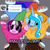 Size: 800x800 | Tagged: safe, artist:thedragenda, oc, oc only, oc:ace, oc:aurora (thedragenda), earth pony, pony, unicorn, ask-acepony, cake, clothes, duo, female, food, horn, mare, shirt, skirt, umbrella