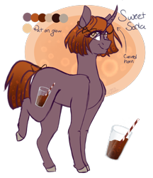 Size: 1900x2200 | Tagged: safe, artist:pixelberrry, oc, oc only, oc:sweet soda, pony, unicorn, curved horn, female, horn, mare, reference sheet, simple background, solo, transparent background
