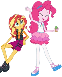 Size: 2032x2520 | Tagged: safe, edit, edited screencap, editor:homersimpson1983, screencap, pinkie pie, sunset shimmer, human, equestria girls, g4, background removed, duo, duo female, female, food, not a vector, simple background, slender, thin, transparent background