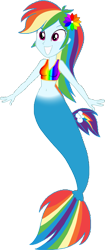 Size: 697x1662 | Tagged: safe, artist:invisibleink, artist:tylerajohnson352, rainbow dash, mermaid, equestria girls, g4, bare shoulders, fish tail, flower, flower in hair, mermaid tail, mermaidized, simple background, sleeveless, solo, species swap, tail, transparent background