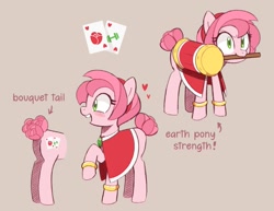 Size: 1493x1153 | Tagged: safe, artist:galaxylover06, earth pony, pony, amy rose, cute, cutie mark, female, green eyes, mare, piko piko hammer, ponified, raised hoof, reference sheet, smiling, solo, sonic the hedgehog (series), tail