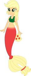 Size: 715x1744 | Tagged: safe, artist:invisibleink, artist:tylerajohnson352, applejack, mermaid, equestria girls, g4, bare shoulders, bra, fish tail, mermaid tail, mermaidized, seaweed, simple background, sleeveless, solo, species swap, tail, transparent background
