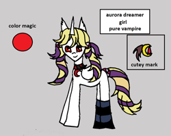 Size: 1168x928 | Tagged: safe, artist:ask-luciavampire, oc, oc only, pony, undead, vampire, vampony, clothes, gray background, profile, simple background, socks, solo, striped socks, tumblr
