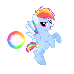 Size: 1640x1640 | Tagged: safe, artist:dreamscreep, rainbow dash, pegasus, pony, g4, blue coat, cutie mark, feathered wings, multicolored hair, ponytail, purple eyes, rainbow, rainbow hair, rainbow tail, redesign, reference sheet, short hair, short tail, simple background, smiling, solo, sonic rainboom, tail, white background, wings