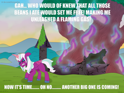 Size: 5600x4200 | Tagged: safe, artist:alejandrogmj, artist:wasisi, edit, opaline arcana, alicorn, pony, g5, antagonist, burning, destroyed, fart, fart joke, freedom, funny, funny as hell, gas, meme, opaline's dark castle, prediction, tired, together tree, toilet humor, tree, what if