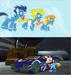 Size: 6047x6425 | Tagged: safe, artist:sonicstreak5344, screencap, soarin', spitfire, surprise (g4), oc, pegasus, pony, g4, the ticket master, acceleracer skin, acceleracers, blizzard realm, car, clothes, cosmic realm, female, glass realm, helmet, hot wheels, hot wheels acceleracers, hot wheels acceleracers breaking point, male, mare, open mouth, pegasus oc, racing helmet, racing realm symbols, racing suit, reverb, science fiction, shocked, stallion, swamp realm, symbols, teku, uniform, visor, water realm, wonderbolts, wonderbolts uniform