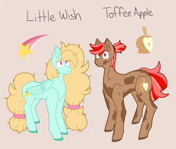 Size: 2898x2474 | Tagged: safe, artist:laughingfranki, oc, oc only, oc:little wish, oc:toffee apple, earth pony, pegasus, pony, digital art, duo, earth pony oc, pegasus oc, reference sheet, simple background