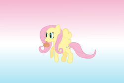 Size: 1500x1000 | Tagged: safe, artist:coolantcake, fluttershy, pegasus, pony, g4, basket, female, gradient background, mare, mouth hold, solo