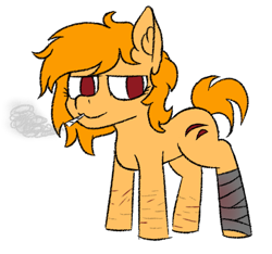 Size: 1615x1509 | Tagged: safe, artist:toricelli, oc, oc only, oc:scar shine, earth pony, pony, alternate hairstyle, bandage, drugs, looking at you, scar, simple background, sketch, smoke cloud, smoking, smug, solo, too cool for school, white background