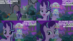 Size: 2000x1125 | Tagged: safe, edit, edited screencap, editor:quoterific, screencap, maud pie, mudbriar, starlight glimmer, sunburst, terramar, trixie, earth pony, hippogriff, pony, unicorn, g4, season 9, student counsel, castle of the royal pony sisters, female, floppy ears, flying, horn, male, mare, night, petrification, rockbriar, stallion, treehouse of harmony