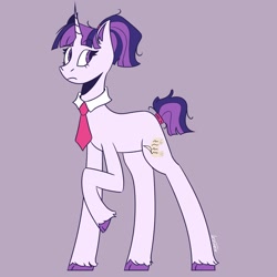 Size: 2048x2048 | Tagged: safe, artist:arriverse_, twilight sparkle, pony, unicorn, g4, alternate cutie mark, alternate design, female, horn, long legs, mare, necktie, solo, unicorn twilight