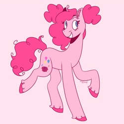 Size: 2048x2048 | Tagged: safe, artist:arriverse_, pinkie pie, earth pony, pony, g4, alternate cutie mark, alternate design, female, grin, mare, pink background, simple background, smiling, solo