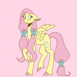 Size: 1024x1024 | Tagged: safe, artist:arriverse_, fluttershy, pegasus, pony, g4, alternate cutie mark, alternate design, female, long legs, mare, pink background, simple background, solo