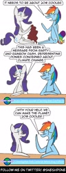 Size: 1000x2600 | Tagged: safe, artist:sneshpone, rainbow dash, rarity, g4, 20% cooler, climate change, fabric, news report, public service announcement, simple background, white background